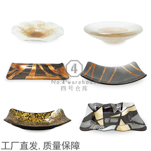 高级感意式轻奢老钱风金箔琉璃大果盘样板间客餐厅软装工艺品摆件