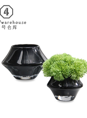 简约现代黑色飞碟手工琉璃花瓶样板间玄关展架洽谈室桌面插花摆件