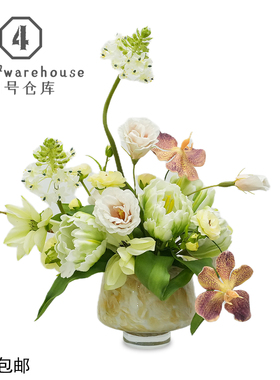 现代田园风仿真花艺样板间客餐厅洽谈桌玄关台面琉璃花器软装摆件