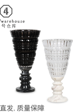 现代轻奢大理石高脚水晶玻璃花瓶样板间酒店民宿高档桌面插花摆件