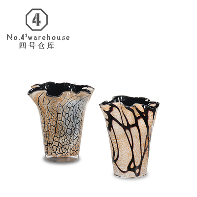 新中式轻奢条纹裂变琉璃花器客餐厅样板间玄关桌面插花软装饰摆件