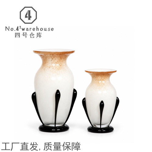 新中式黑底闪口棕色渐变琉璃花瓶玄关展架书房桌面插花软装饰摆件