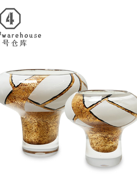 轻奢高级金箔白色琉璃花器高档酒店样板间家居桌面软装工艺品摆件