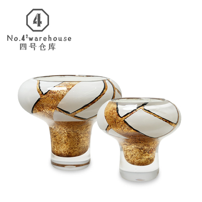 轻奢高级金箔白色琉璃花器高档酒店样板间家居桌面软装工艺品摆件