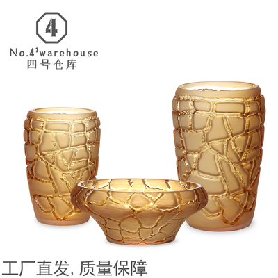 简约中古风高端琥珀白磨砂花器果盘样板间客餐厅插花软装饰品摆件