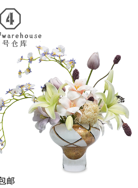 现代田园风仿真花艺样板间客餐厅洽谈桌玄关台面琉璃花器软装摆件