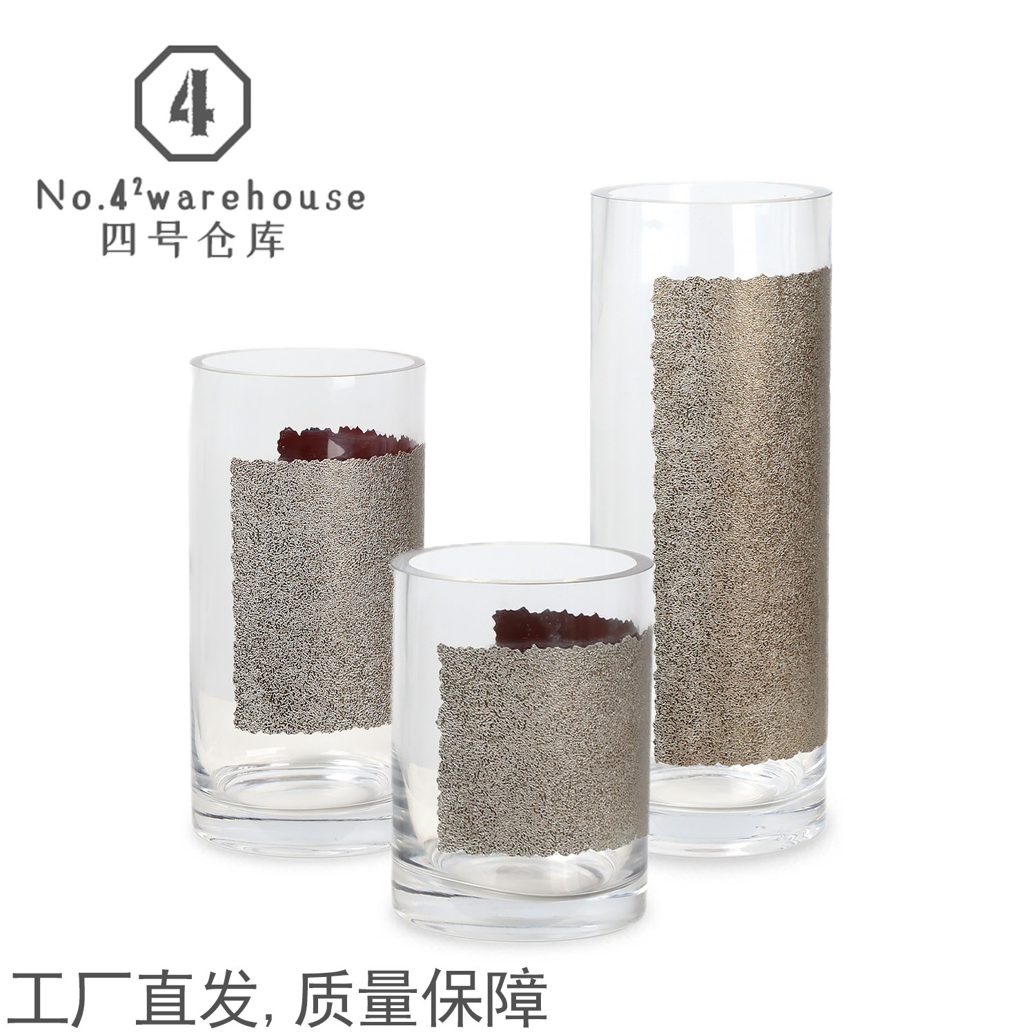 轻奢老钱风透明加厚银箔直筒花瓶花瓶