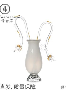 现代简约高级手工花朵造型琉璃花瓶样板间别墅客餐厅软装饰品摆件