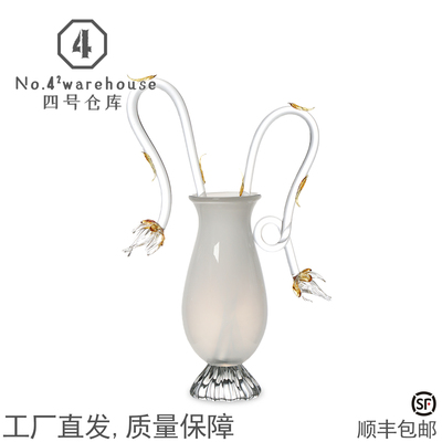 现代简约高级手工花朵造型琉璃花瓶样板间别墅客餐厅软装饰品摆件