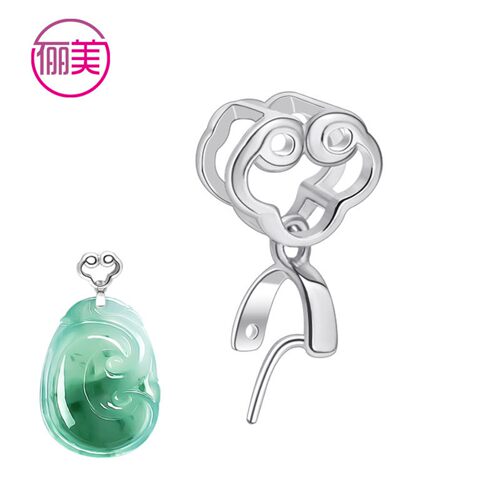 翡翠s925银镀18k金玉佩佛公扣子