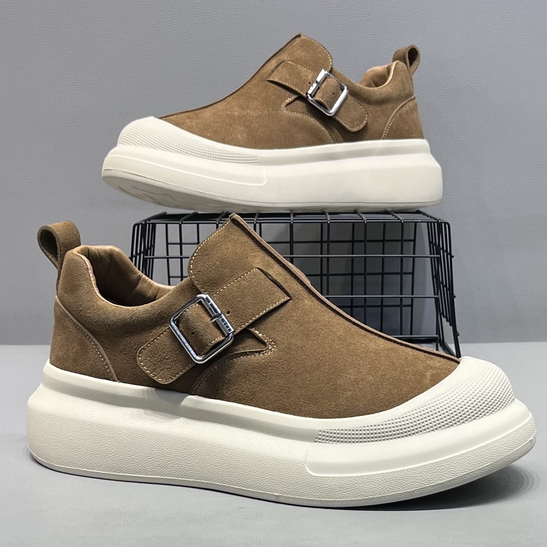 勃肯鞋男秋季新款真皮厚底增高休闲鞋一脚蹬扣带设计舒适百搭潮鞋,流行男鞋,时尚休闲鞋,淘宝优惠券,粉丝福利购,淘宝优惠卷