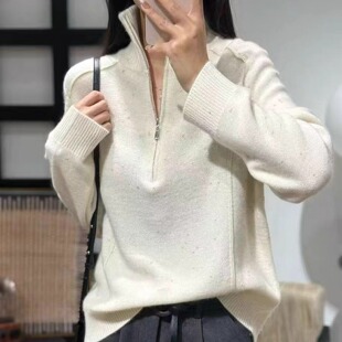 欧洲站2025秋冬新款女潮时尚休闲百搭半拉链高领套头雪花羊毛毛衣