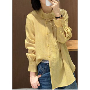 羊毛衬衫 欧洲站2025秋季 宫廷风木耳边立领长袖 女法式 休闲衬衣 新款