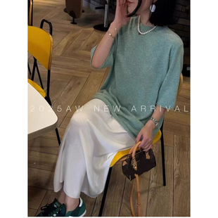羊毛针织衫 欧洲站2025秋季 圆领短袖 欧货女潮宽松休闲大版 上衣 新款