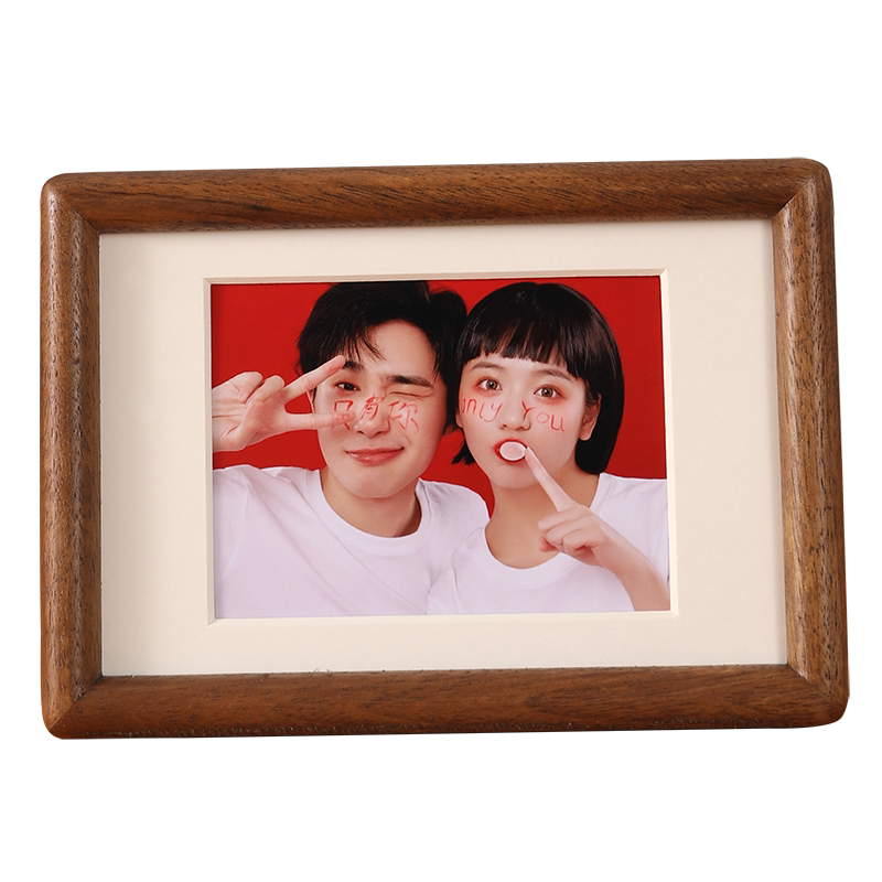 海马体相框结婚登记证件照情侣婚纱照周年纪念6寸高级感实木摆台