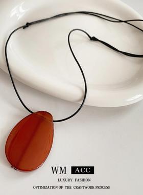 复古美拉德椭圆吊坠项链小众