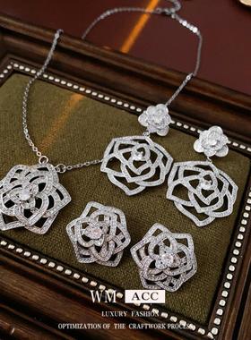 轻奢玫瑰花耳钉项链套装