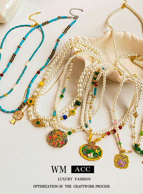 新中式真金电镀莲花扇子项链时尚气质锁骨链复古轻奢高级感项饰女