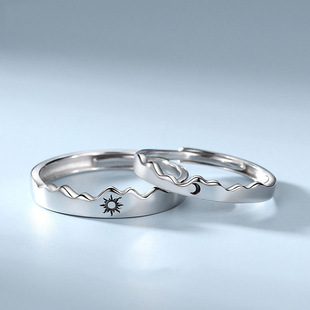 海誓山盟日月情侣对戒男女简约小众创意设计开口戒指情侣款一对