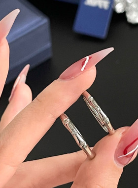 XXOFF镀银戒指女轻奢小众设计镶钻竹节可调节情侣对戒送女生礼物