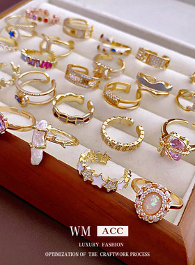 真金电镀锆石爱心开口戒指个性时尚食指戒轻奢高级感手饰