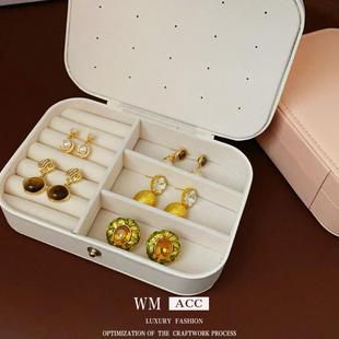 简约时尚皮革按扣首饰盒式配饰收纳盒耳环戒指项链首饰盒