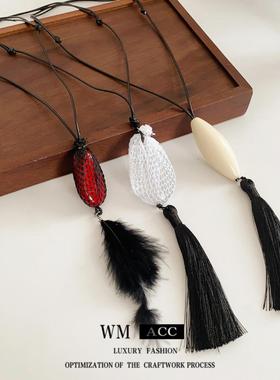 亚克力流苏吊坠项链女小众毛衣链