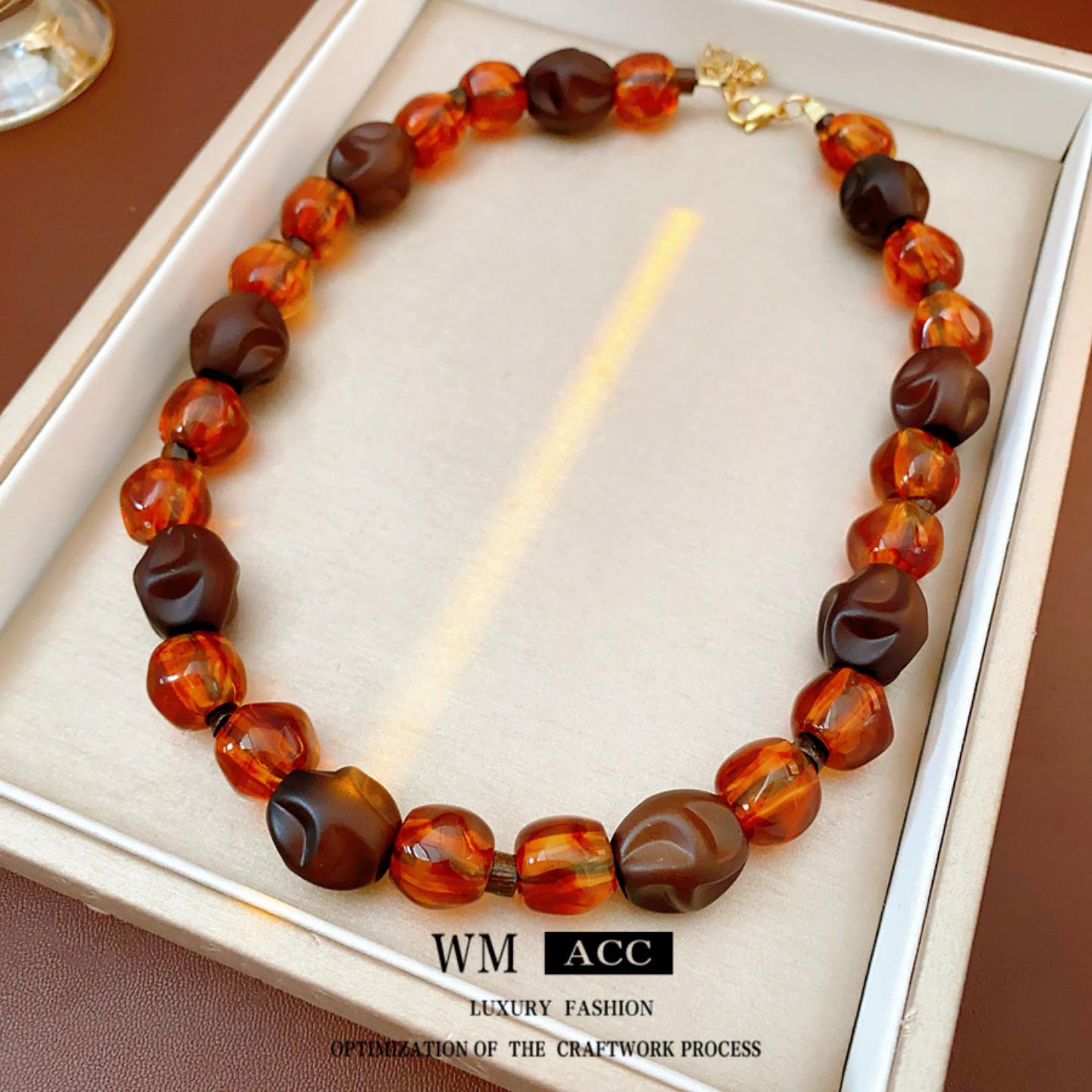 vintage串珠项链女锁骨链