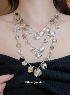 欧美圆片金属吊坠项链时尚百搭夸张锁骨链轻奢高级感小众饰品