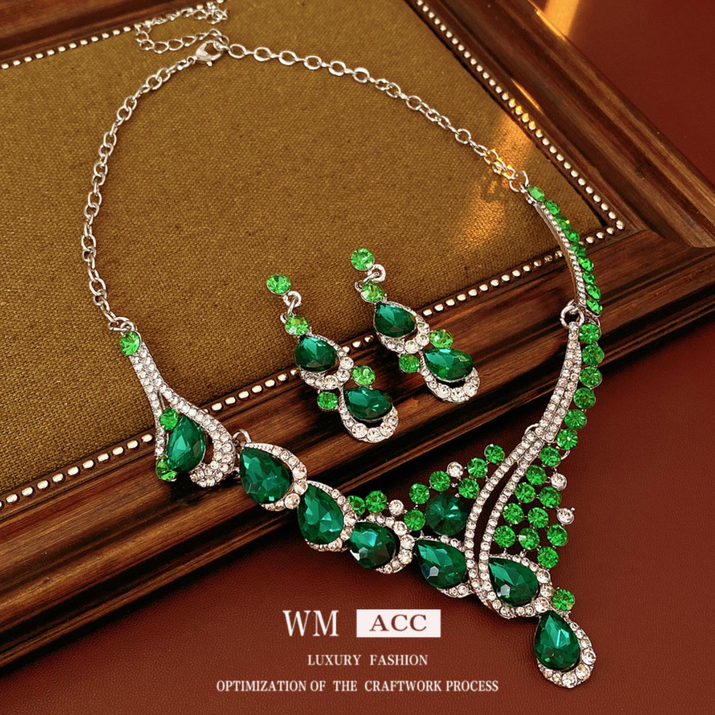 中古镶钻水滴首饰套装女