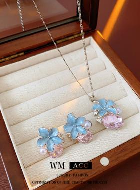 法式复古镶钻花朵首饰套装