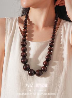 vintage木珠吊坠复古锁骨链