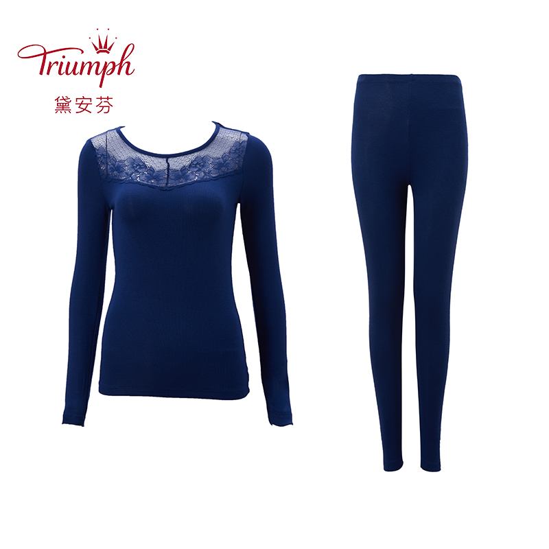 Triumph/黛安芬简约蕾丝保暖圆领长袖保暖秋衣裤套装HS00008