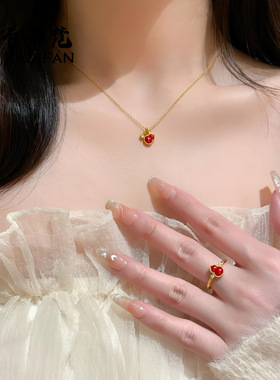 金店同款娇玉花丝小享红葫芦手链项链戒指套装新中式国潮葫芦项链