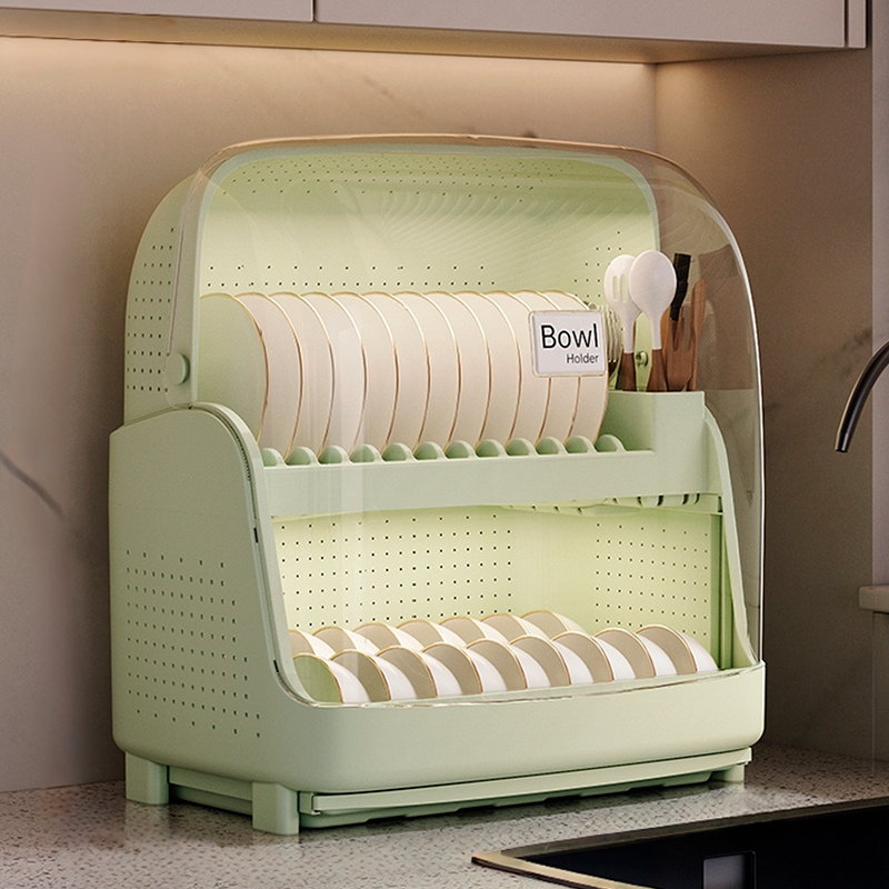 碗架厨房碗筷收纳盒带盖子家用放餐具装碗箱碟盘沥水置物架塑料碗