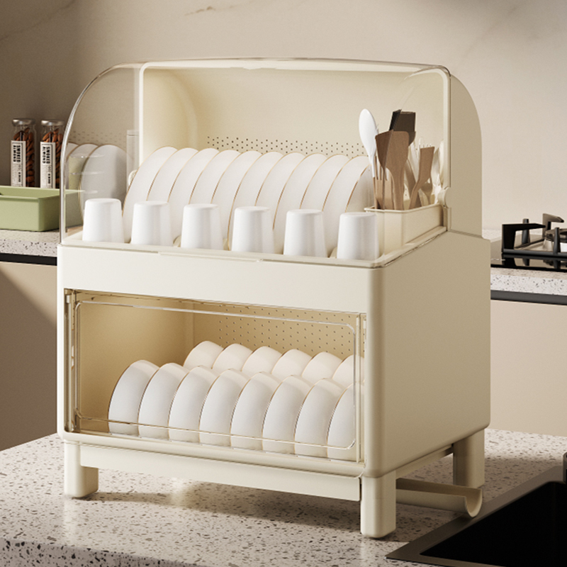 碗筷收纳盒防尘透气双层沥水透明