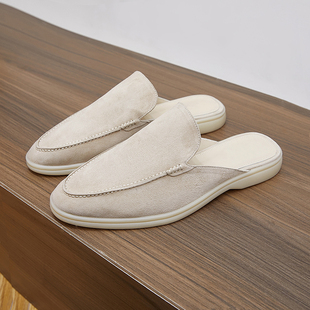 半拖鞋 凉拖鞋 男士 平底真皮懒人休闲L45P包头平底穆勒鞋 新款 春夏款