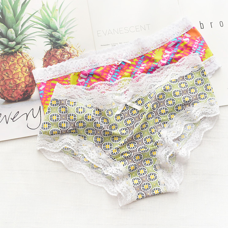 pink蕾丝边牛奶丝女内裤三件包邮