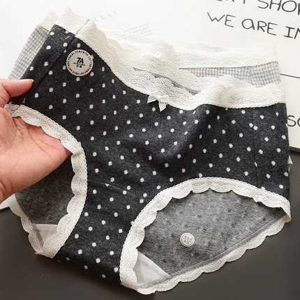 推荐 千鸟格灰色A类婴儿棉内裤女波点蕾丝低腰三角裤纯棉裆7A抑菌