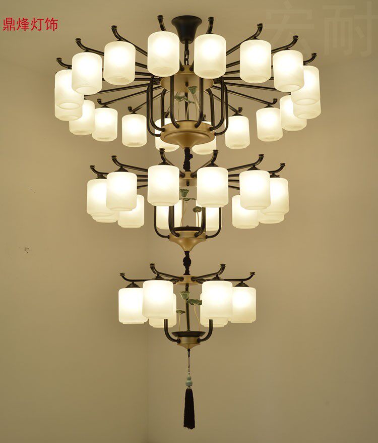 新中式大吊灯复式楼大厅灯客厅超大灯饭店包间天花灯6 8 10头12头