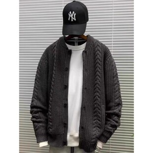 新款宽松慵懒风秋冬季复古扭花衫针织衫男生休闲潮流百搭毛衣外套