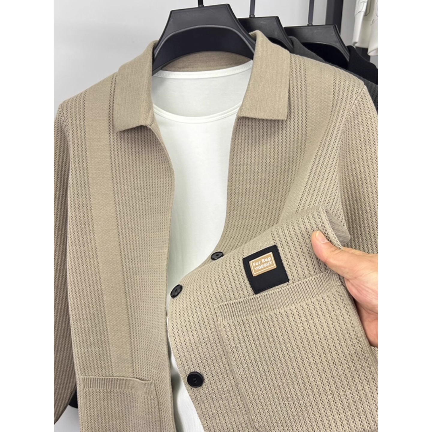 针织开衫男披肩外套毛衣翻领纯色