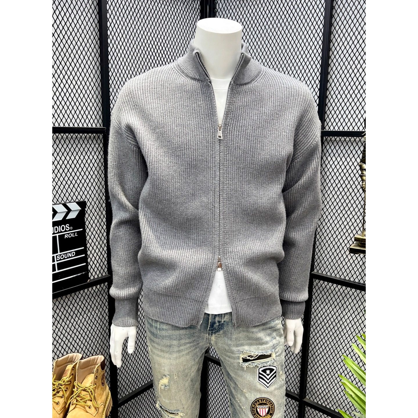 双拉链纯色开衫男针织衫春秋季经典半高领毛衣外套男修身外搭爆款,男装,针织衫/毛衣,淘宝优惠券,粉丝福利购,淘宝优惠卷