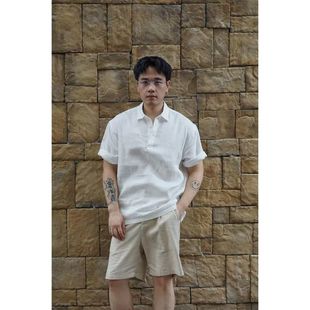 衬衫 2025新款 透气亚麻纯色高级感翻领套头短袖 夏季 松弛老钱风薄款