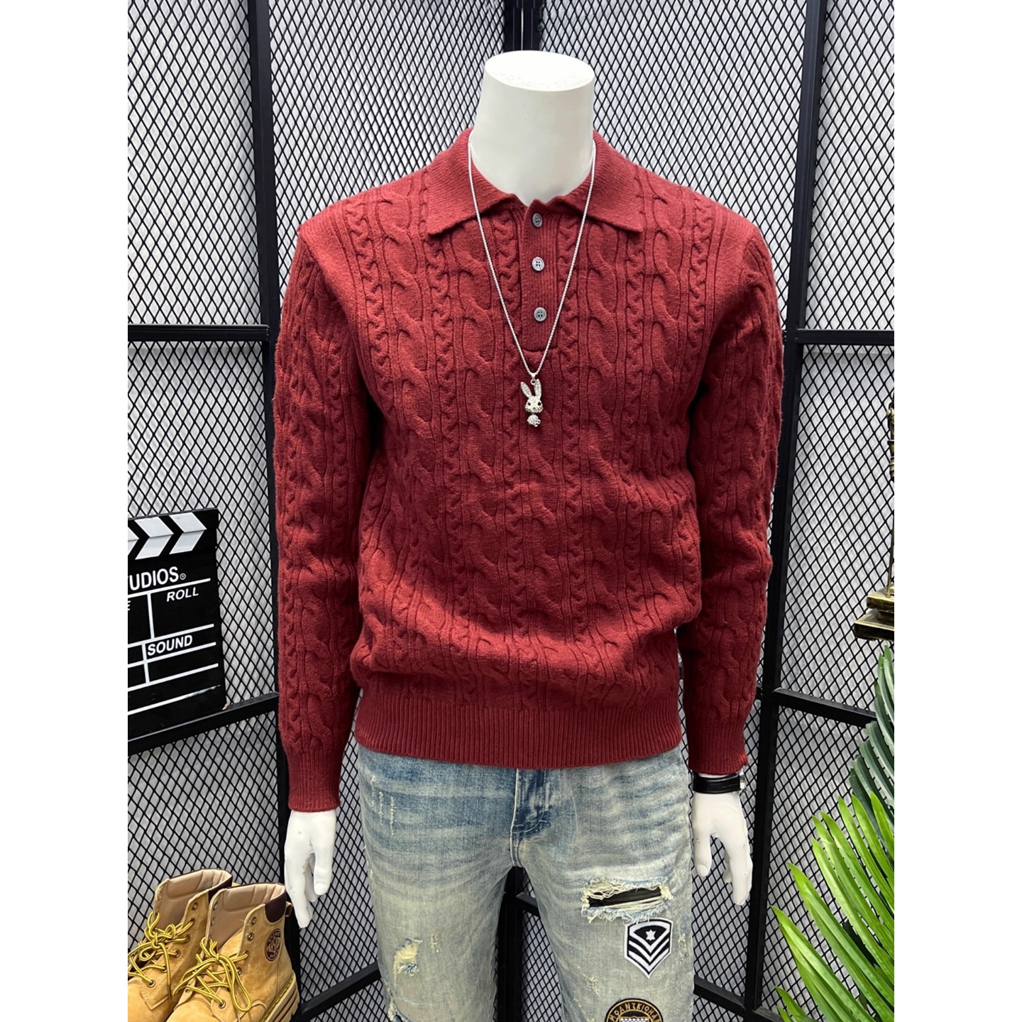 秋冬新款纯色针织衫男士休闲毛衣