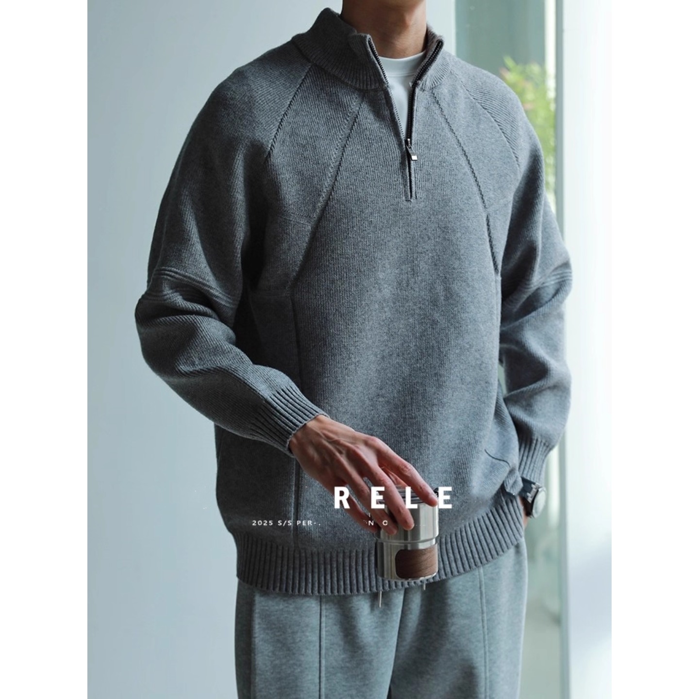 半拉链立领套头毛衣男2025秋冬