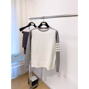 25秋冬新款潮牌四横杠拼接设计男士时尚商务休闲百搭针织圆领毛衣