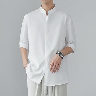 2025夏季 立领纯色简约百搭帅气衬衫 冰丝衬衫 中式 薄款 新款 男士 时尚