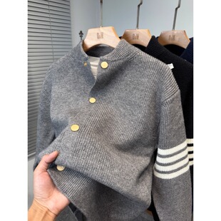 品牌棒球领毛衣外套男装秋冬季加厚韩版休闲tb开衫男针织衫外搭潮