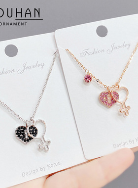 红色桃心钥匙小众时尚流行款项链 韩国东大门新款网红同款锁骨链